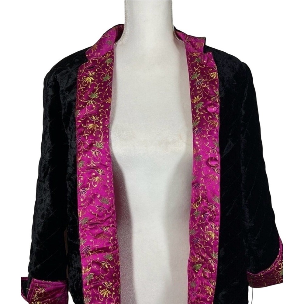 David Brooks Reversible Quilted Jacket Pink Floral Brocade Black Velvet Medium - Picture 5 of 9